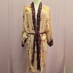 NEW Xhilaration Womens Open Front Sheer Chiffon 3/4-Sleeve Belted Kimono- (XS/S)